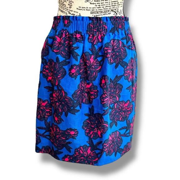 J.Crew Size 4 Blue Pink Floral Linen Mini Skirt - Picture 1 of 5